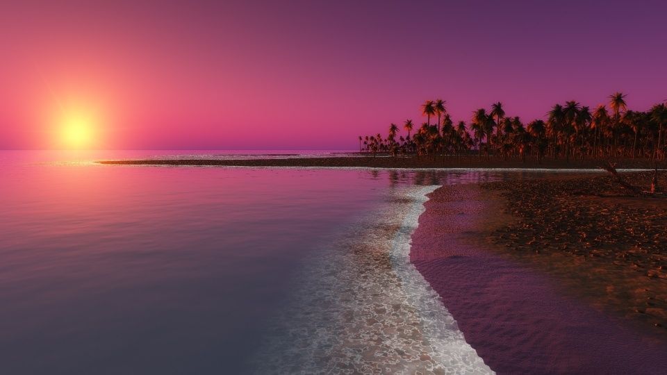 Pink Sunset Over the Sea