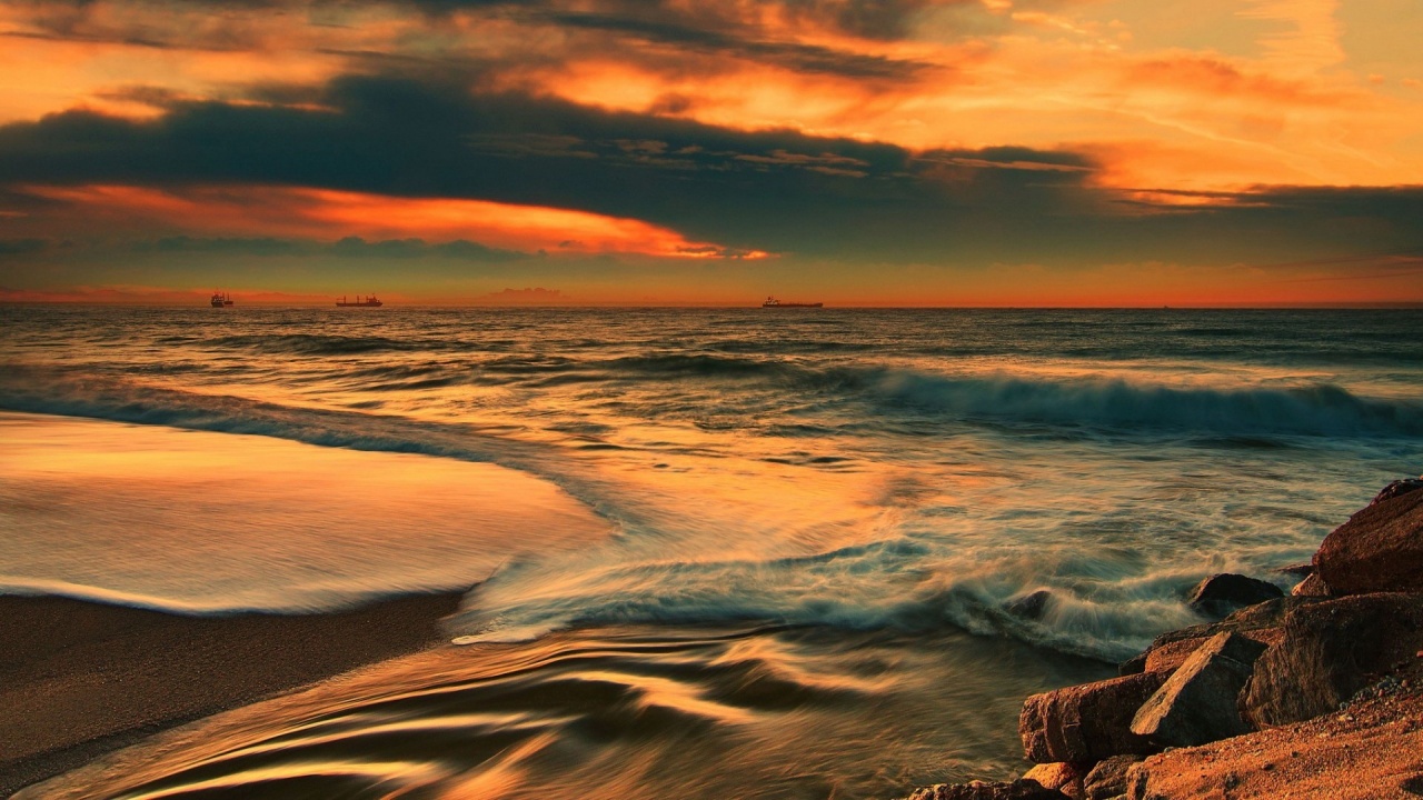Sea Beach Waves Sunset