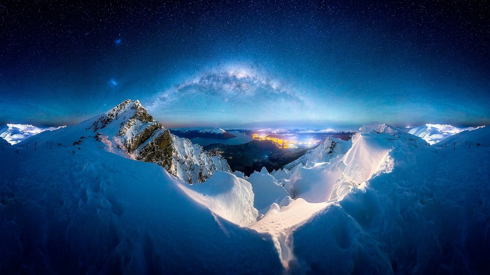Snow Mountains Night Milky Way