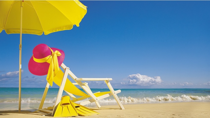 Yellow Beach Chair and Umbrella