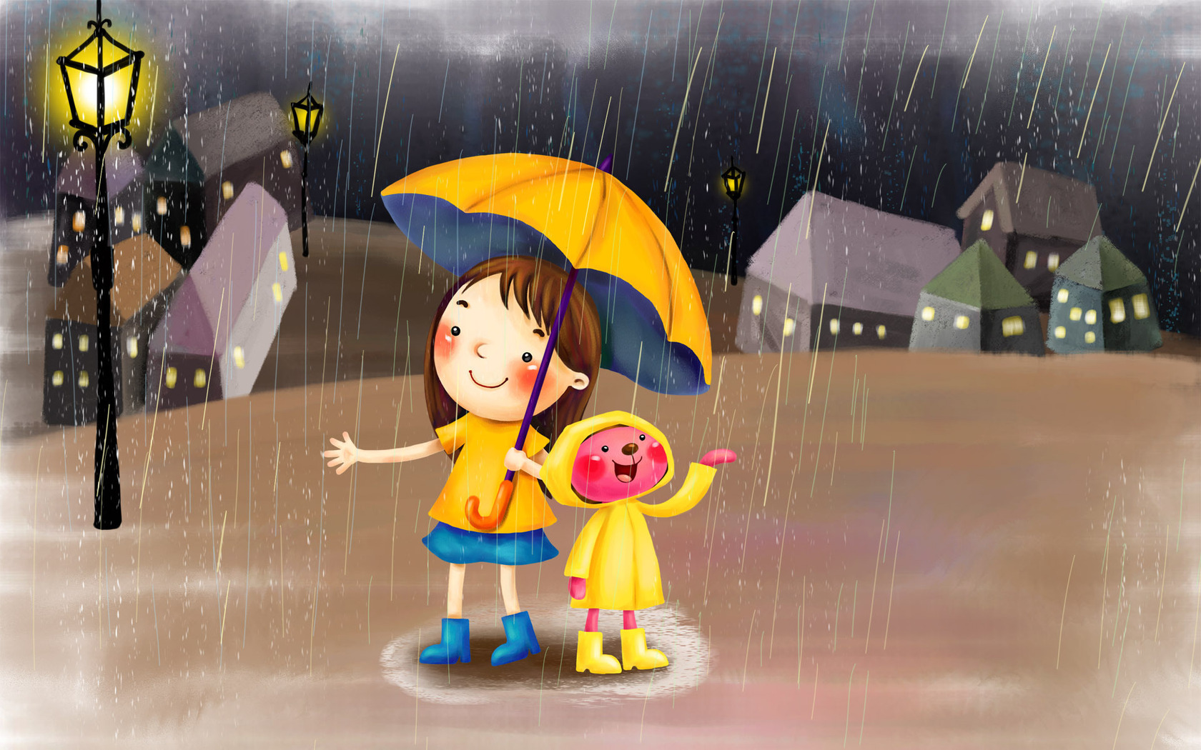 Cartoon Child In Rain Wallpapers - 1680x1050 - 486826